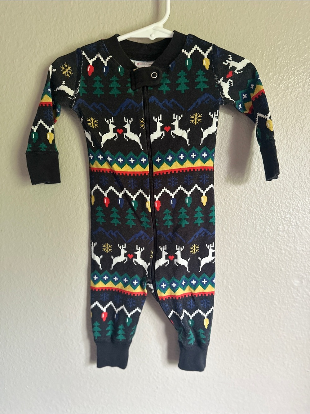 Hanna Andersson sz 3-6 months 100% cotton black pj and reindeer fair isle print